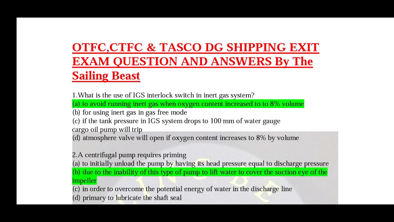 OTFC, CTFC & TASCO DG Shipping Exit Exam Questions & Answers Combined Set 1