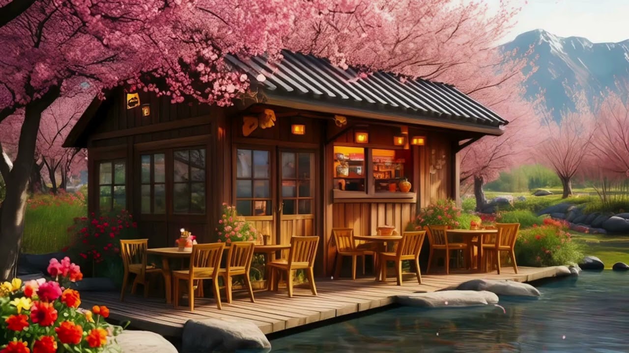 Flower Garden Cafe Ambience 🌸 1 Hour Peaceful Music for Sleep & Relaxation | WinterGlowStudio.