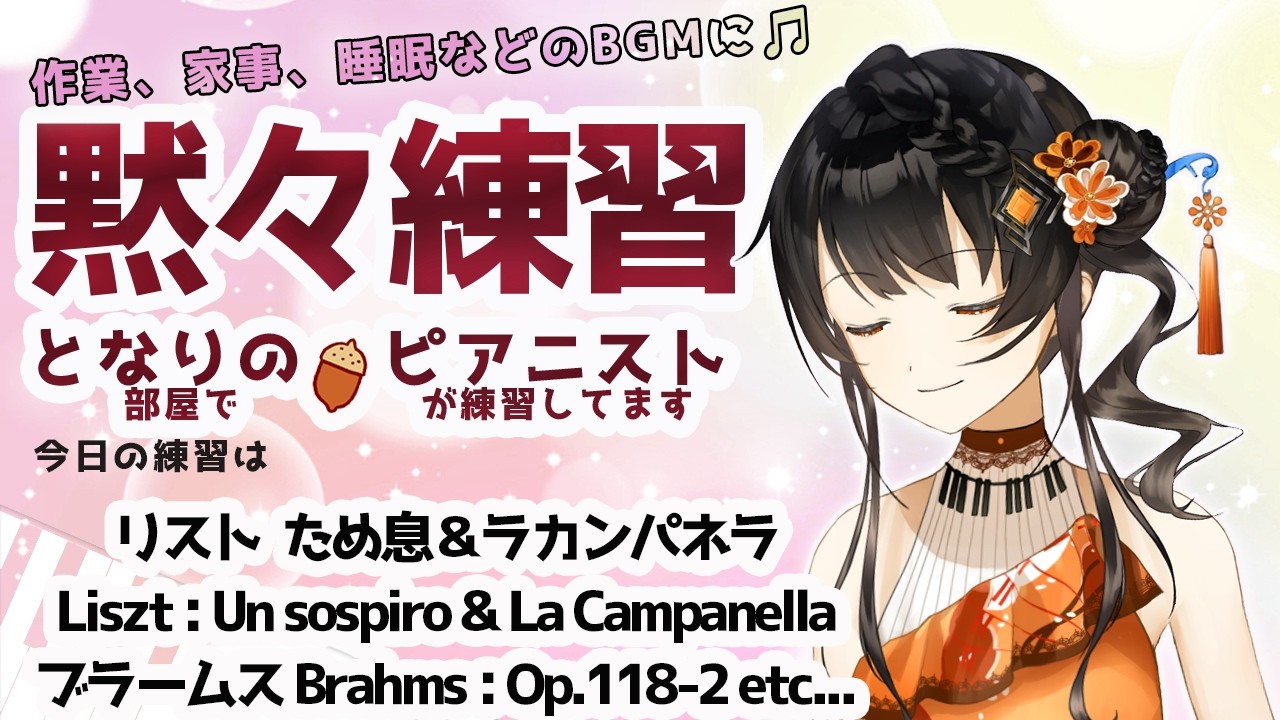 【BGM】ピアニストの黙々練習🎹✨ コメントは休憩中に読みますので、挨拶、質問、応援など何でも書いておいて下さいね🌻 となりの（部屋で）ピアニスト（が練習してます）＃となりのピアニスト #かのにゃーで