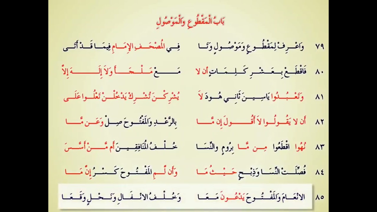 متن الجزرية باب المقطوع والموصول مكرر 10 مرات انشودة بصوت الغامدي✨