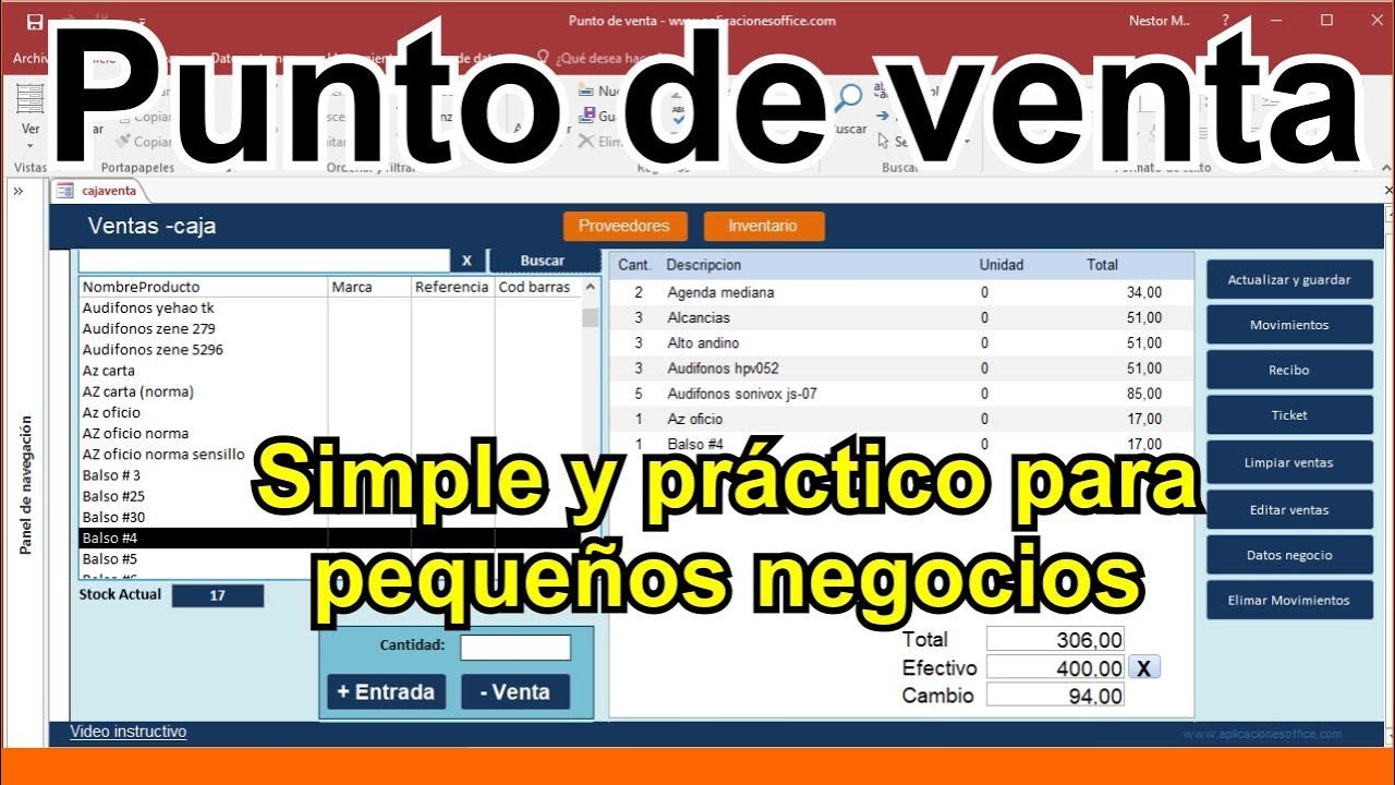 PUNTO DE VENTA CON INVENTARIO SIMPLE Y PRACTICO (Ref.PV1)