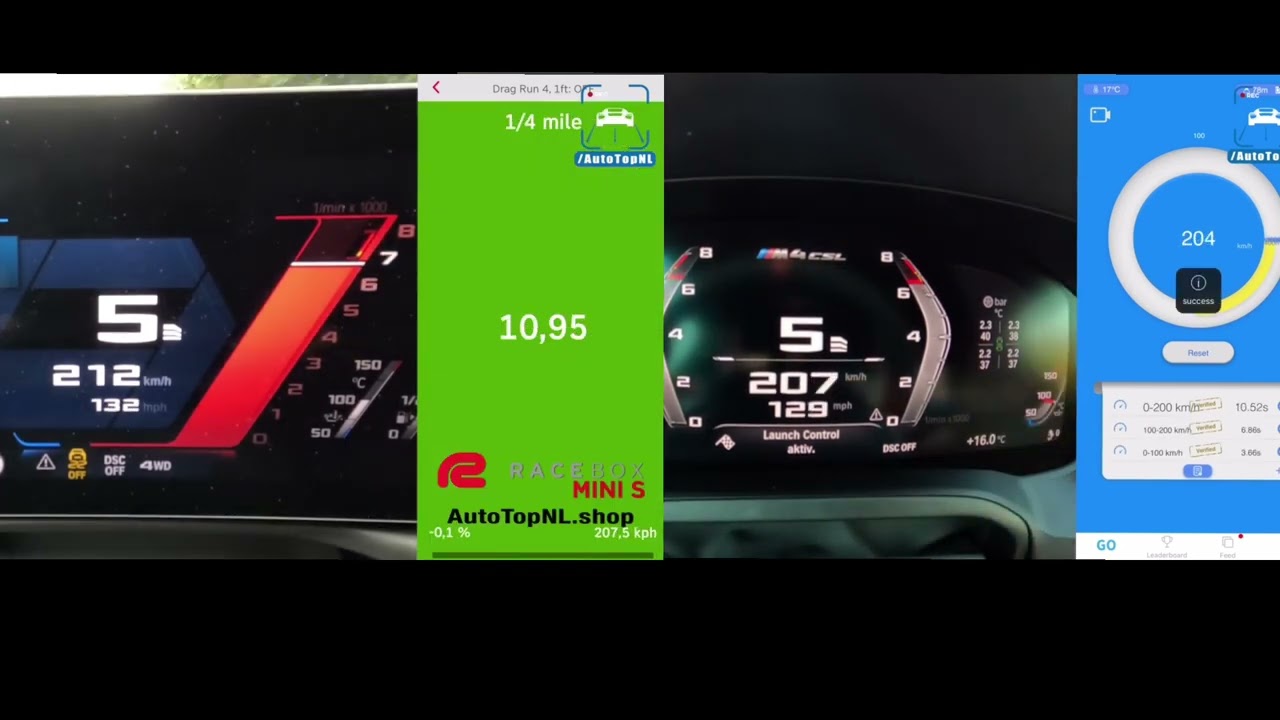 2025 BMW M4 CS vs BMW M4 CSL 0-280km/h drag race.