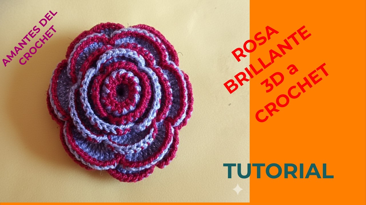 ROSA BRILLANTE 3D a CROCHET, con el truco del VISILLO. TUTORIAL