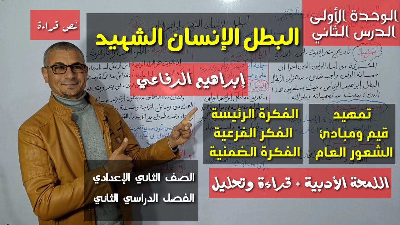 البطل الإنسان الشهيد .. إبراهيم الرفاعي ـ تحليل ومناقشة الدرس ـ الصف الثاني الإعدادي / فصل دراسي ثان
