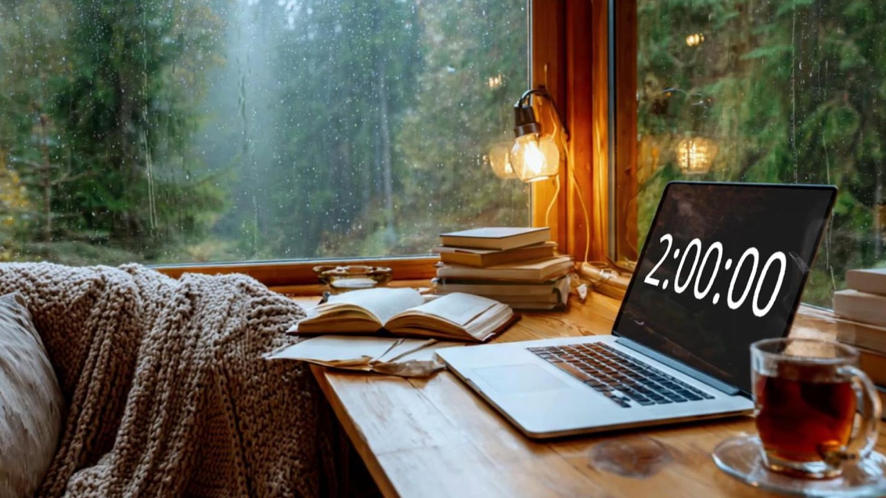 2 Hour Study Timer ⏱️ Rainy Window & Soft Piano for Deep Focus (No Talking)