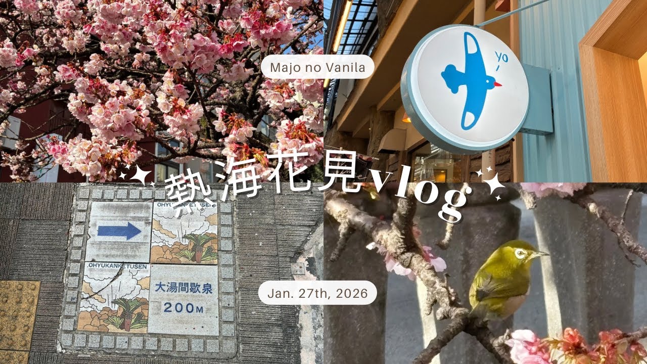 【vlog】満開の糸川遊歩道のあたみ桜｜温泉ゆでたまご｜食べ歩き｜ピアノ生演奏のカフェ｜走り湯【#熱海】【#あたみ桜】