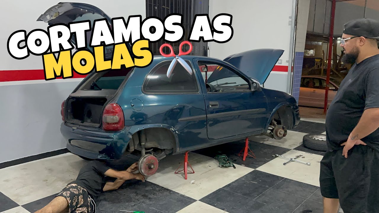 LIXADEIRA NA MÃO E CORTE DE MOLA AO VIVO , REBAIXAMOS O CORSA WIND NA HORA
