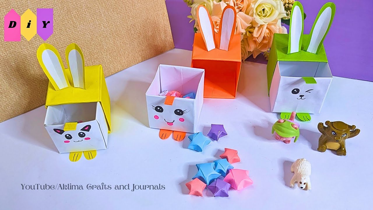 DIY Cute Mini Bunny Origami Paper Drawers | Desk Organizer Drawer || Aklima Crafts And Journals