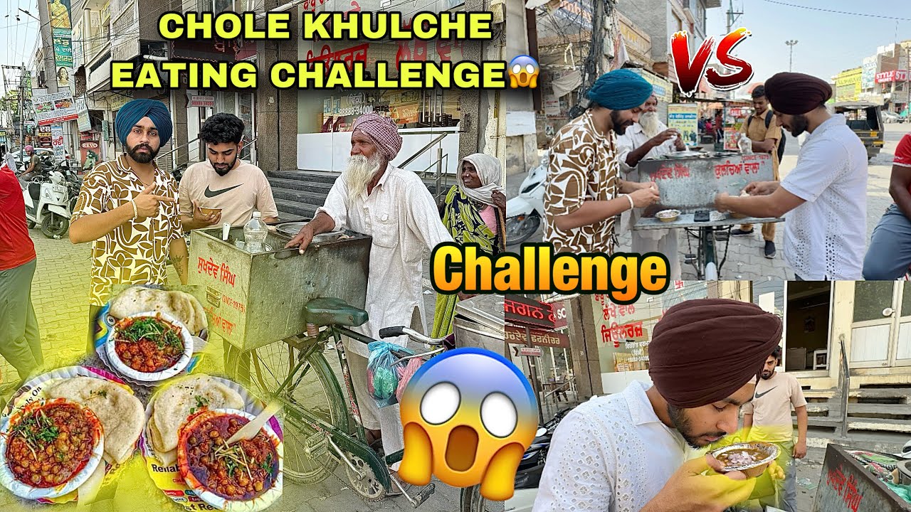 4 CHOLE KHULCHE EATING CHALLENGE WITH FRIENDS😱 / STREET FOOD CHALLENGE 2024😍 ~ Prabh buttar🔥