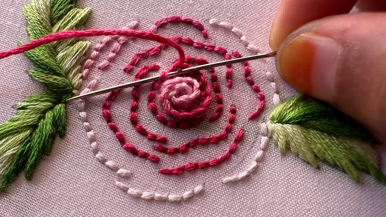 Beautiful Rose flower embroidery design|embroidery design video|design video|hand embroidery