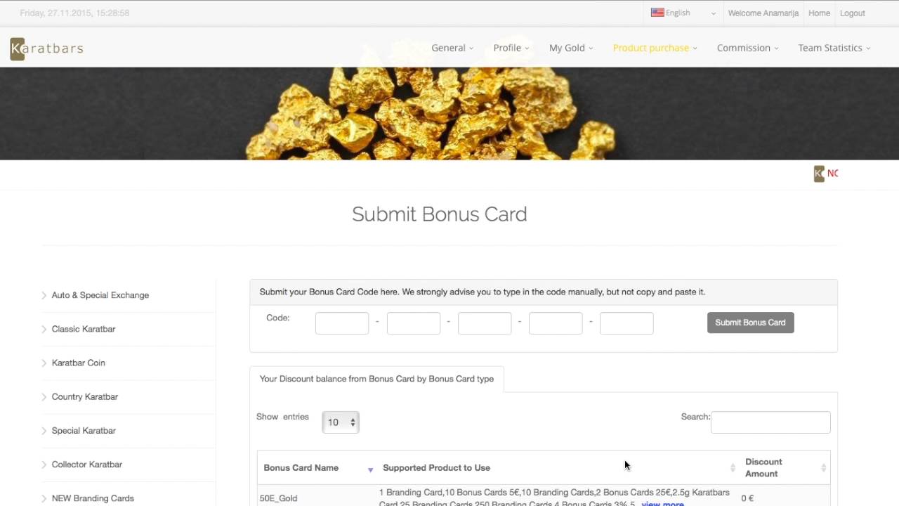 How to Submit Bonus Codes In Karatbars Backoffice