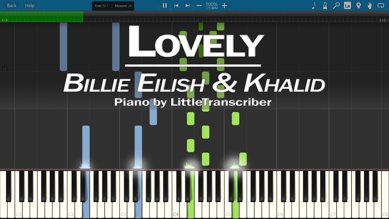 Billie Eilish & Khalid - Lovely (Piano Cover) Synthesia Tutorial by LittleTranscriber