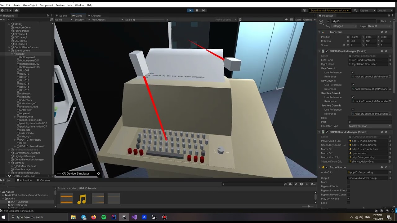 PDP10, TTY Model 35 in VR using VR Simulator in Unity