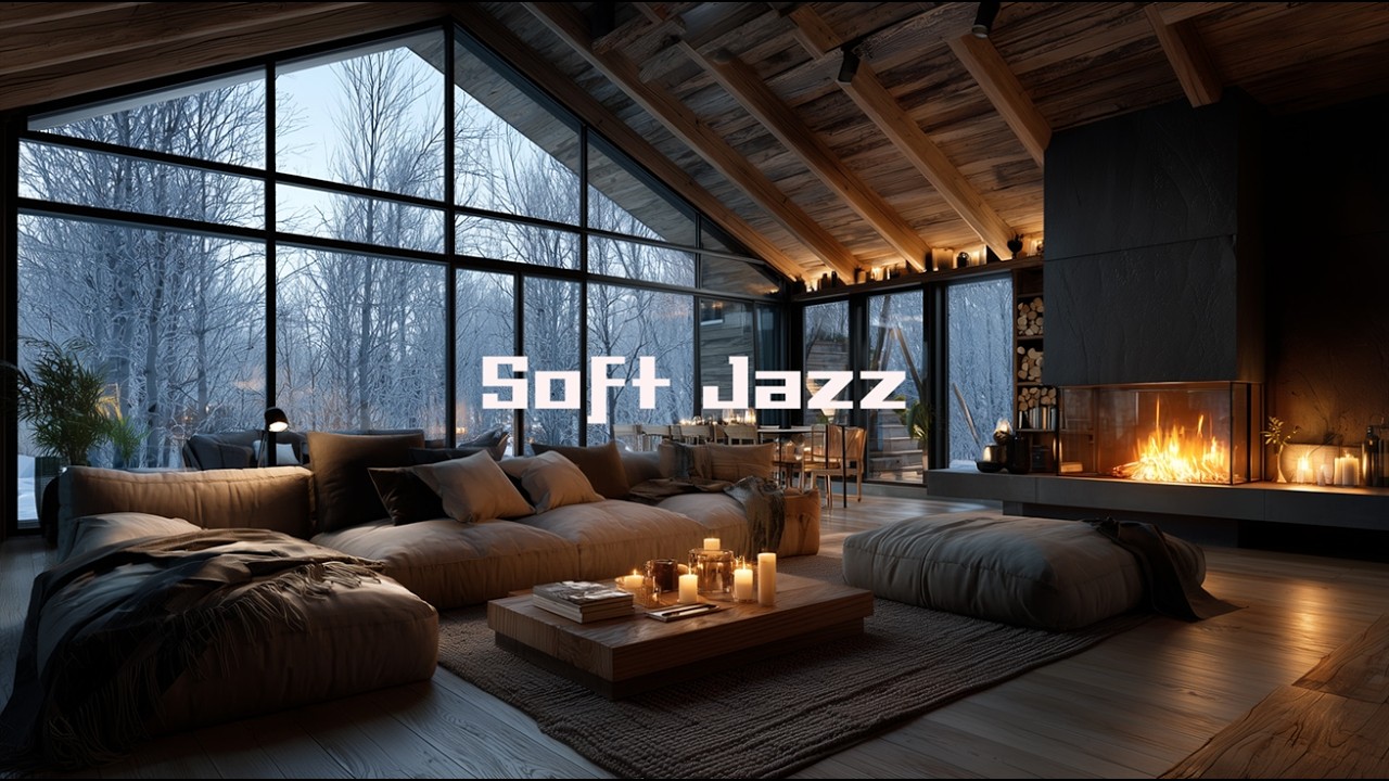 4K Soft Jazz Cozy Cabin ❄️ Fireplace Winter Lounge | Relaxing Jazz Music #relaxingmusic #calmmusic