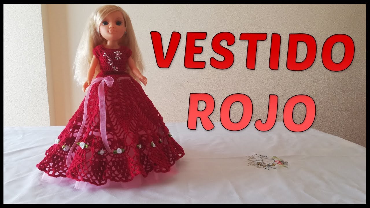 Vestido Rojo a crochet para muñeca Nancy