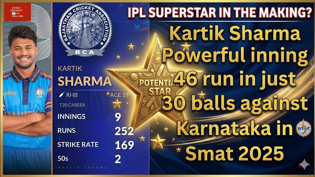 SMAT 2025, Karnataka vs Rajsthan: Kartik Sharma provides impetus with powerful 46(31) 🏆🏏