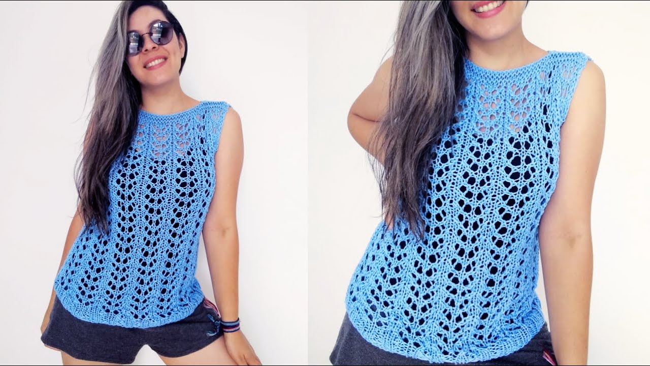 BLUSA DE TRICÔ FÁCIL PARA O VERÃO ❤ Blusa Azul com Linha Anne ❤ Aula de Tricô Para Iniciantes #237