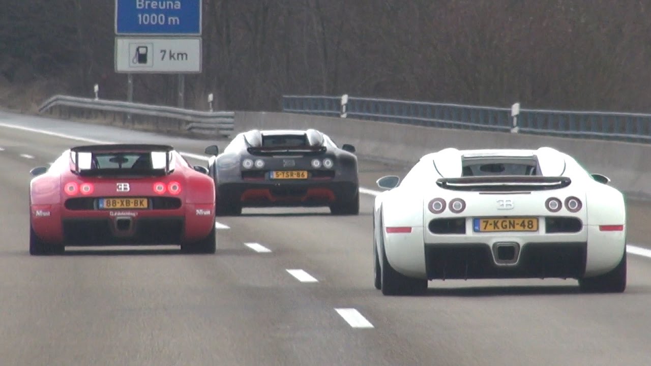 3 Bugatti's Together on the Highway!