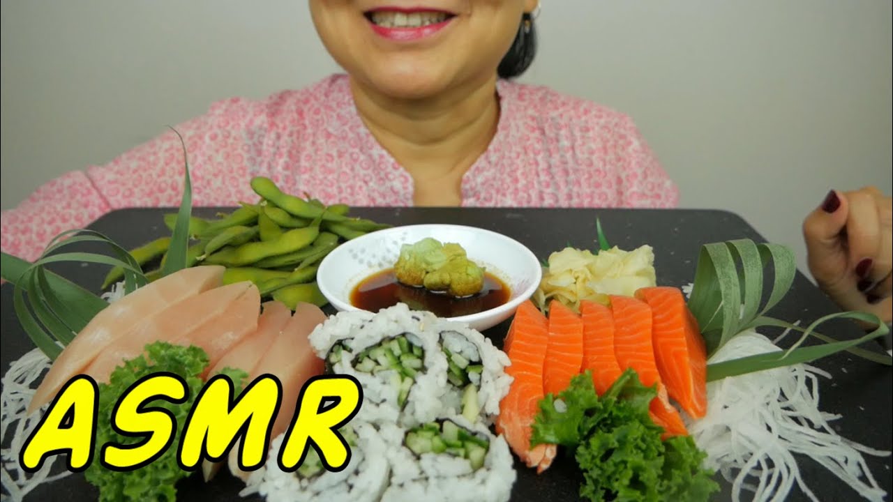 ASMR Sockeye Salmon & Tuna Sashimi + Sushi | Eating Sounds | Light Whispers | Nana Eats