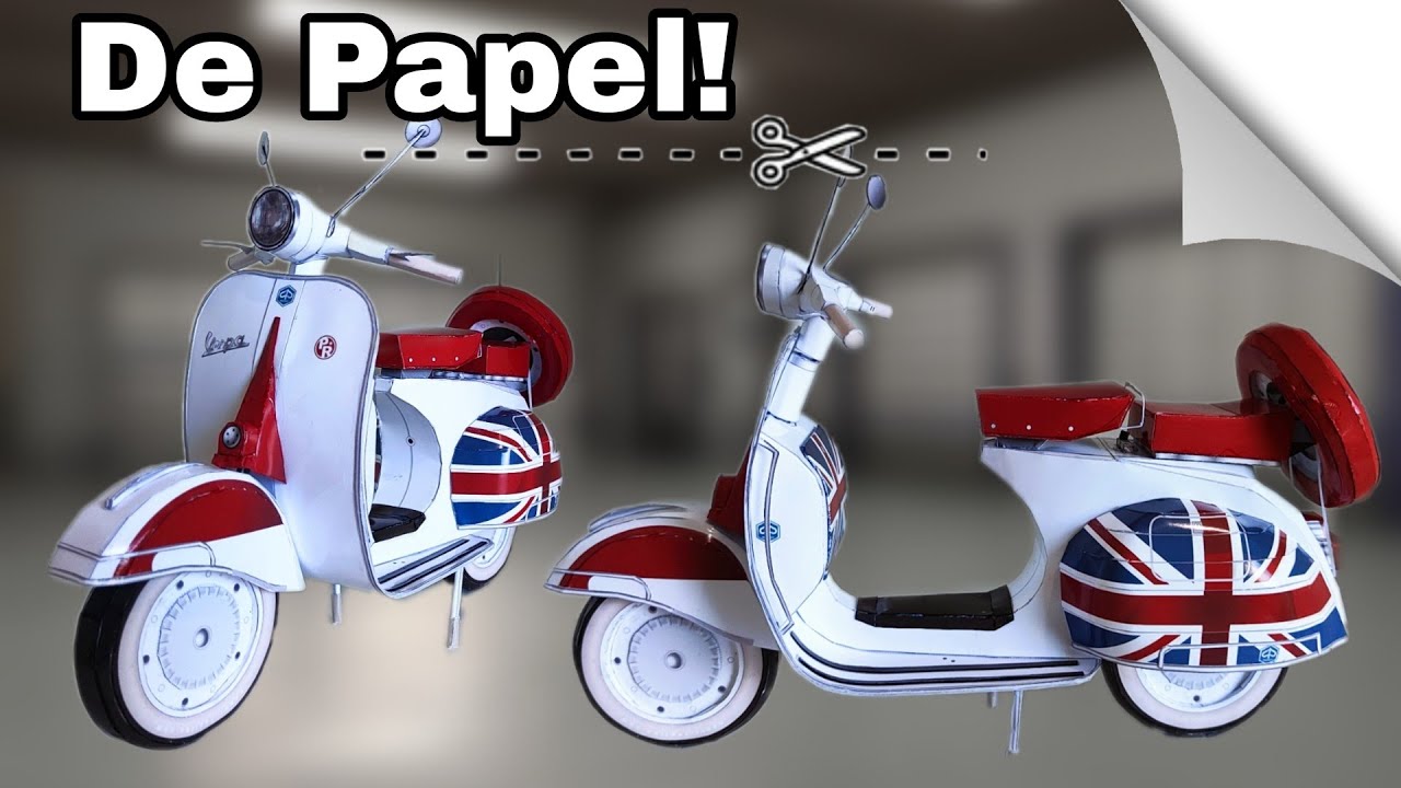 Montagem motocicleta antiga, Vespa 150, famosa lambretta, toda feita de paperctaft, passo a passo 