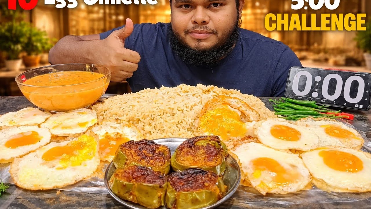 10 Sunny Side Up Eggs 🍳 | Chana Dal Brinjal Fry & Rice Eating Challenge 😋 | Big Mukbang| JJ Eats 