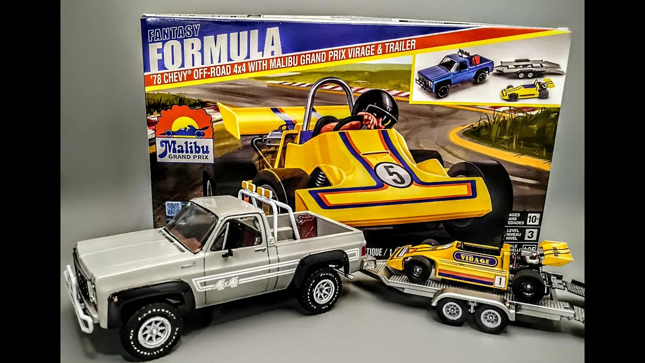 1978 Chevy Silverado 4x4 Malibu Formula Racer Trailer 1/25 Scale Model Kit Build How To Paint Decal