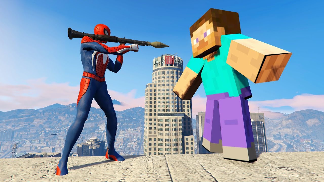 GTA 5 Crazy Ragdolls Red Spiderman VS Steve (GTA 5 Euphoria Physics Funny Moments & Fails)
