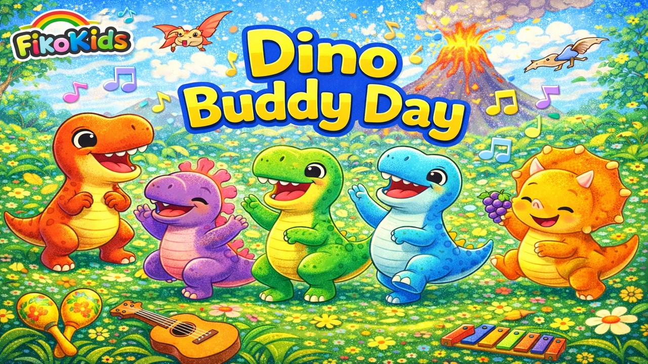 Dinosaur Dance Song for Kids 🦕 Fun Dino Friends Song | Kids Dance Music | FikoKids Children Songs