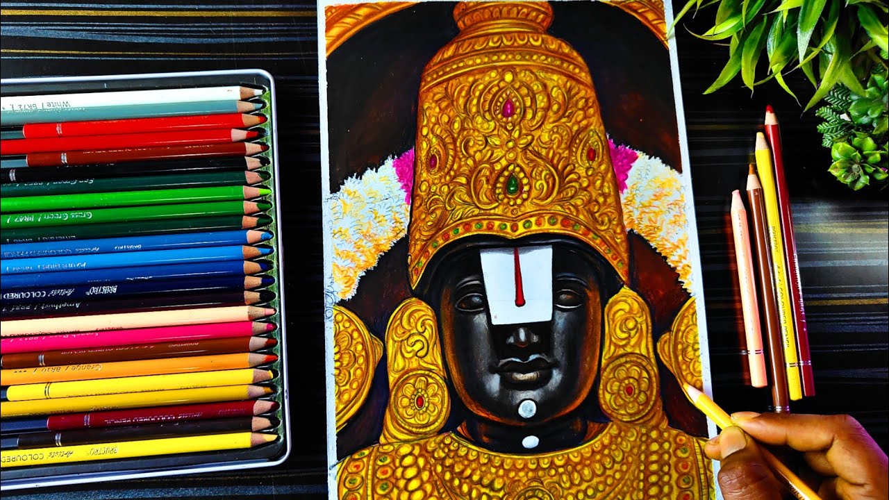 Venkateswara Swamy Drawing Colour (Part 2), Tirupati Balaji drawing , Step By Step Shading Tutorial