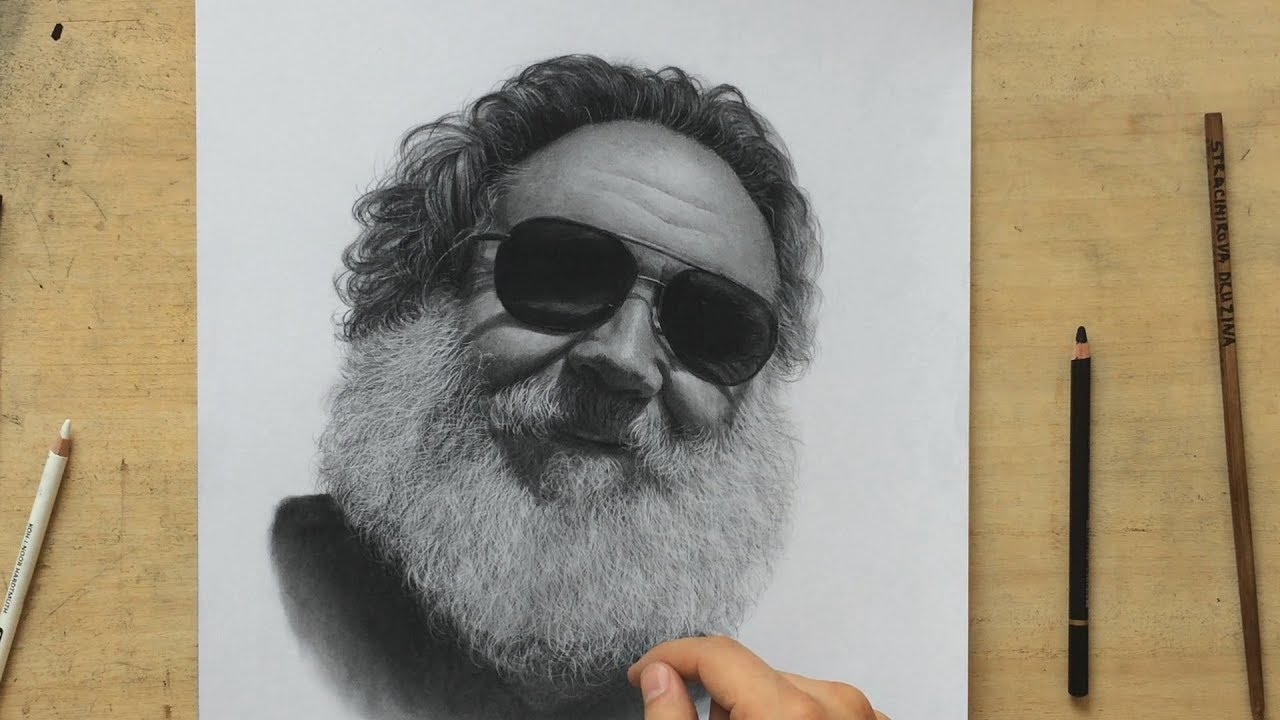 How to Draw White Beard and Hair - Russell Crowe Portrait