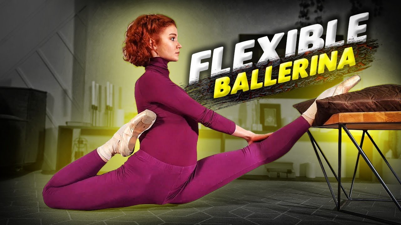 Flexible ballerina Rimma doing ballet stretching. Pointe shoes. Flexshow