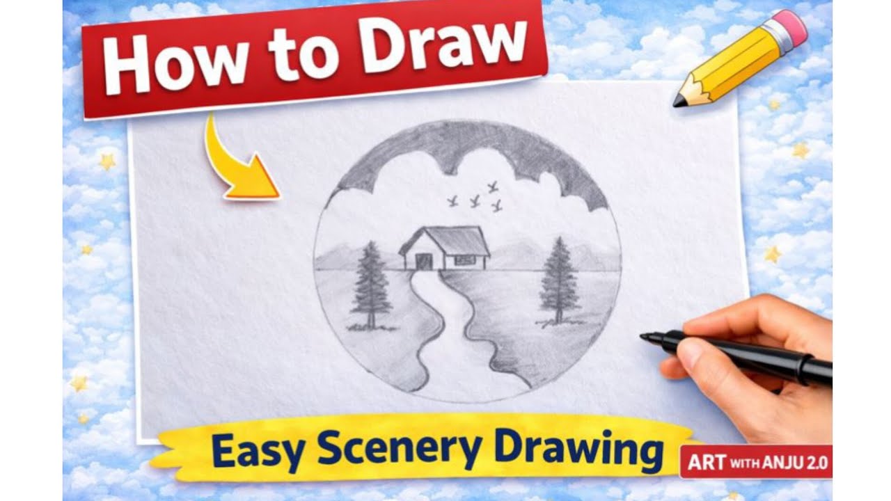 How to Draw Easy Scenery Drawing Step by Step | Simple Pencil Drawing | Pencil Drawing for Beginners