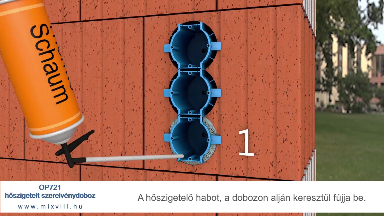Villanyszerelés téglafalba hőszigetelt szerelvénydoboz OP721 segítségével
