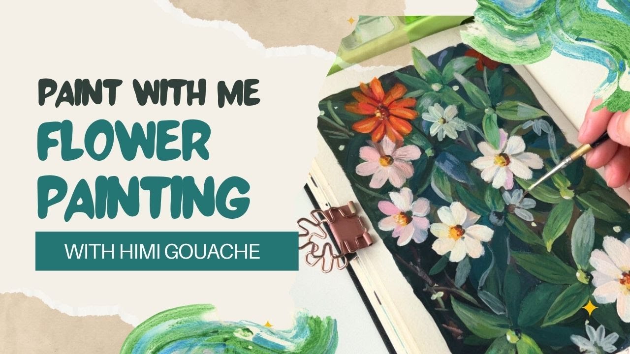 Easy Zinnia Flower Gouache Painting | Paint With Me | Himi Gouache Relaxing Art Demo