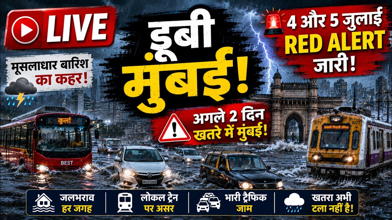 🔴 LIVE: 4 और 5 जुलाई RED ALERT! मुंबई में भारी बारिश का खतरा | IMD Alert | Mumbai Rain Live