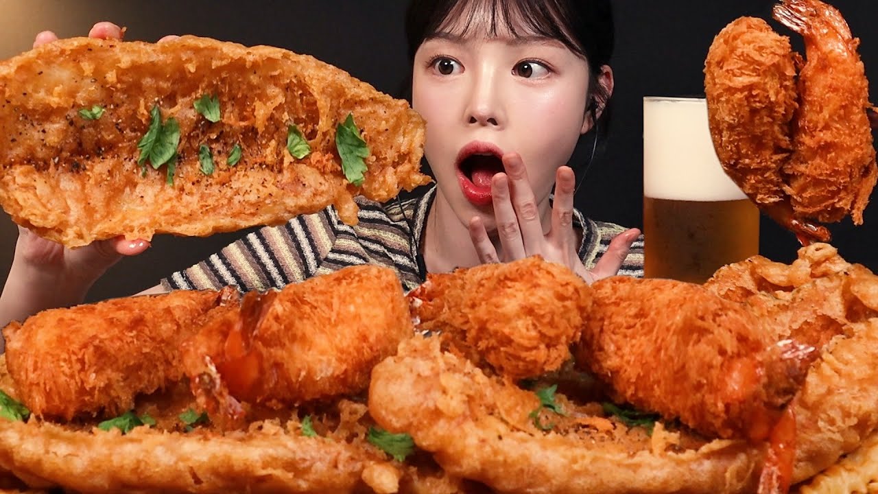 SUB)바삭끝판왕 대왕 피쉬앤칩스 새우튀김 먹방! 맥주까지 꿀조합 리얼사운드 Fish & Chips Mukbang Asmr