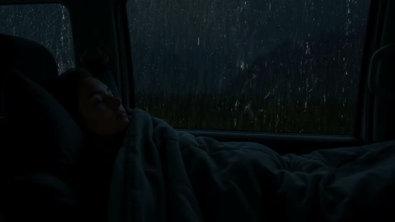 Rain Sounds for Sleeping, Soft Rain & Gentle Thunder on Cozy Car for Deep Sleep, Releases Tension