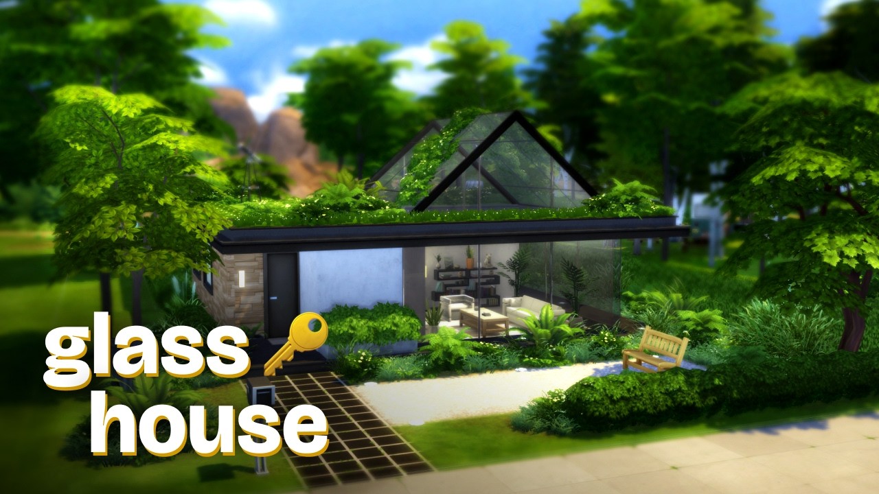 Base Game Only Modern Glass House 🌿Sims 4 Speed Build