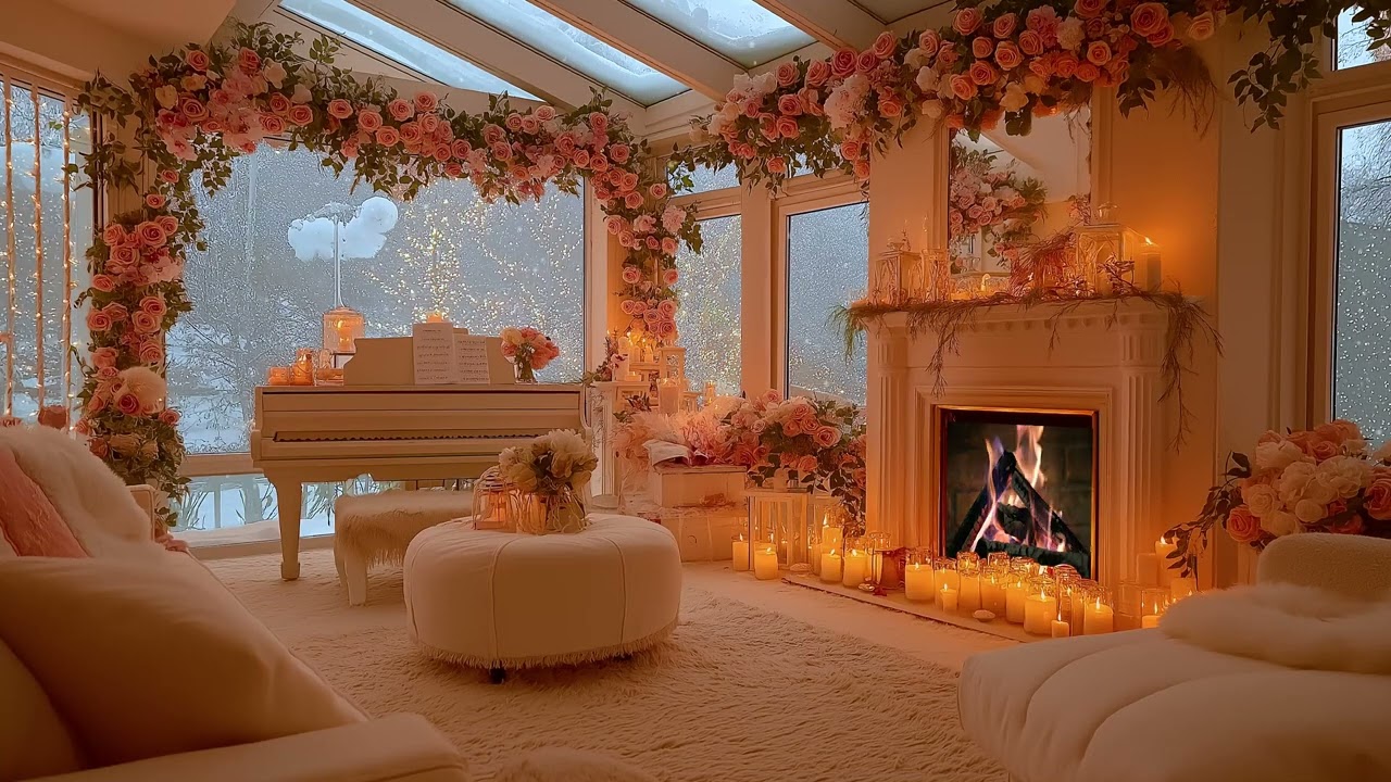 Peaceful Winter Night ❄️ Soft Piano & Fireplace | Cozy Ambience for Focus & Relax