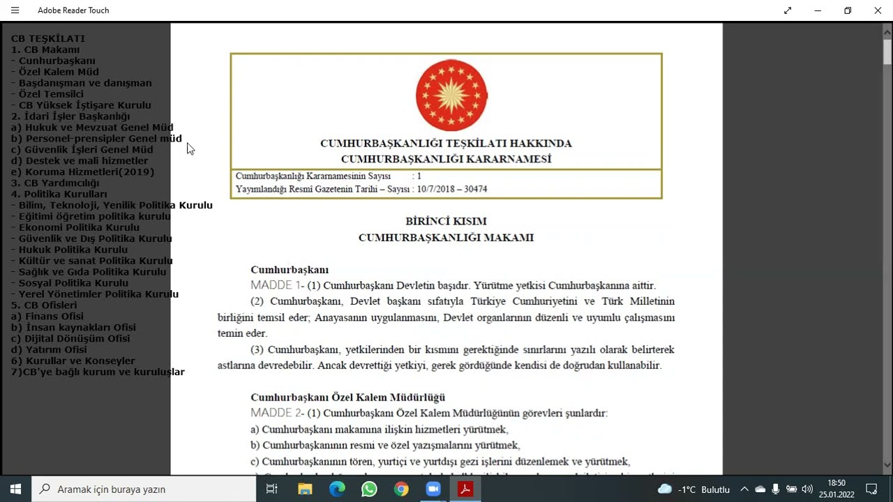 Cumhurbaşkanlığı 1 Sayılı Kararnamesi- 1. Bölüm (Kaymakamlık)