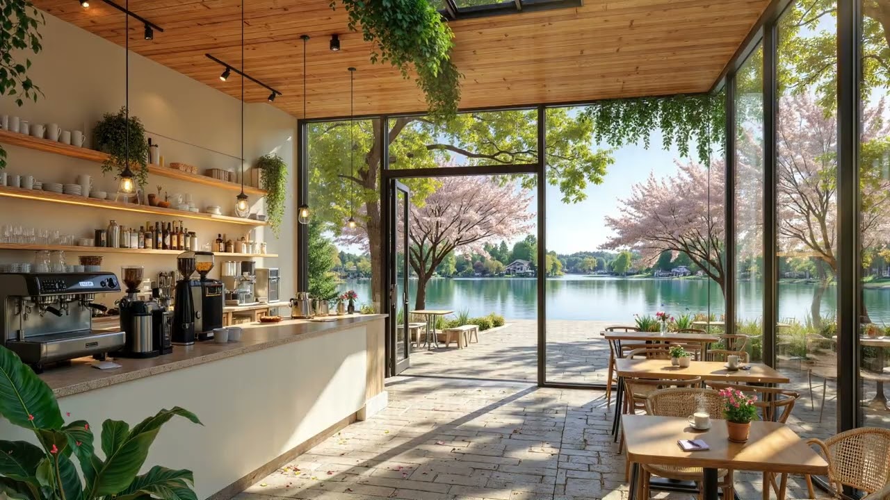 Cherry Blossom Lakeside Jazz Lounge | Elegant Indoor Cafe Music for Work and Relaxation