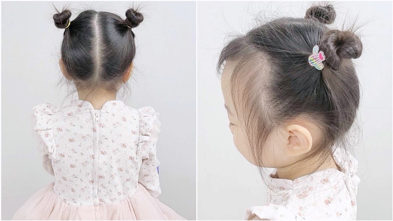 🐣 ⏰️ 아기머리묶기 Baby Hairstyle 【 짧은머리아기 양갈래 만두머리 스타일로 머리묶기 】바쁠 때 쉬운 머리묶기