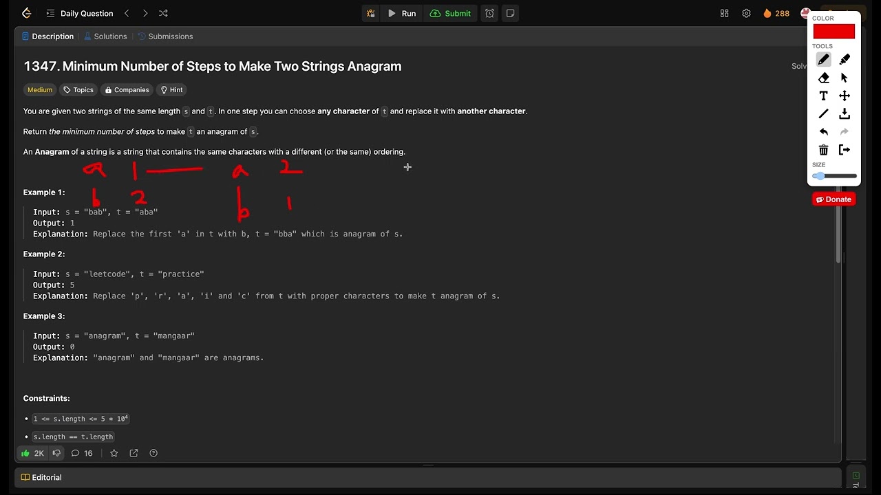 1347  Minimum Number of Steps to Make Two Strings Anagram