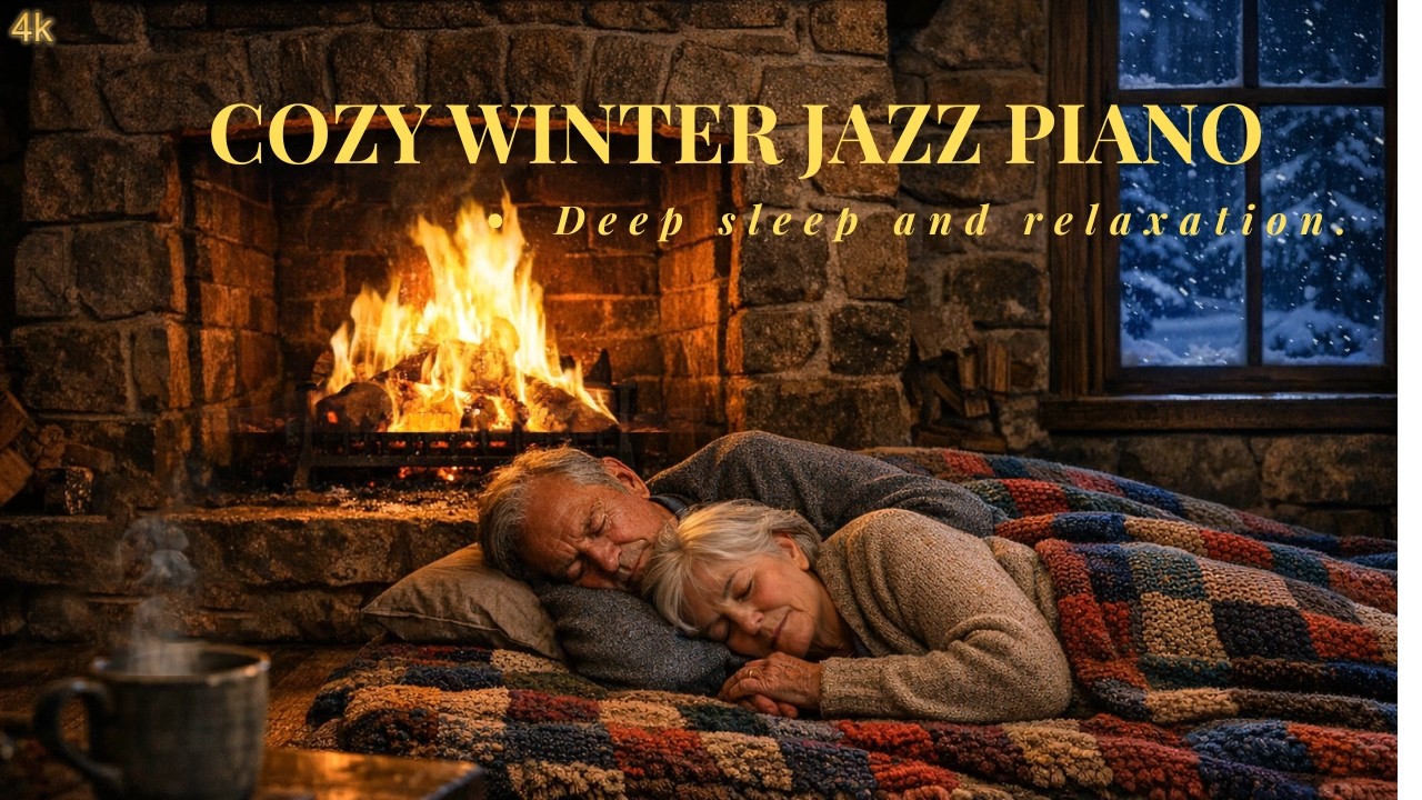 Bedtime Jazz Piano Instrumental 🌙 Soft Fireplace Crackling for Insomnia & Relaxation