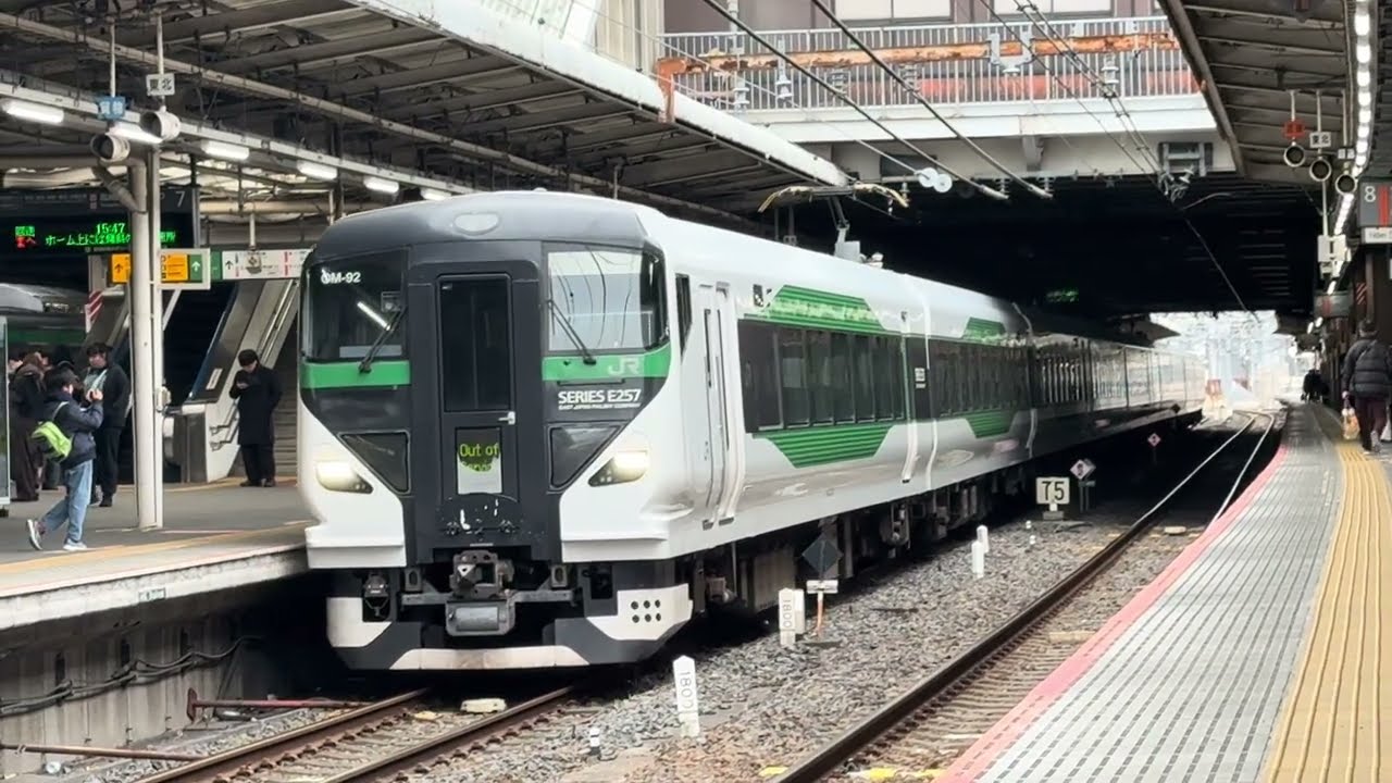 E257系5000番台OM-92編成が大宮駅を発車するシーン