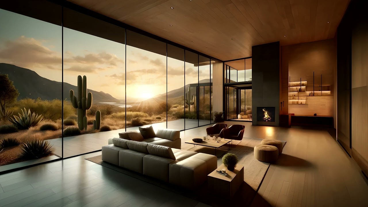 Joshua Tree Desert Sunset 🌵 | Cozy Fireplace, Warm Lighting & Relaxing Nature Sounds