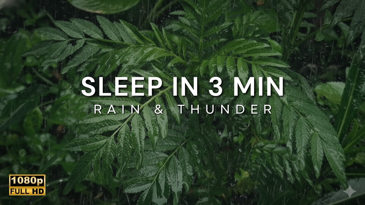 Уснуть за 3 минуты 🌧️ Сильный дождь по листьям и гром | Глубокий сон и снятие стресса