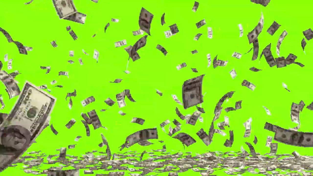 Money falling green screen video | 4K |