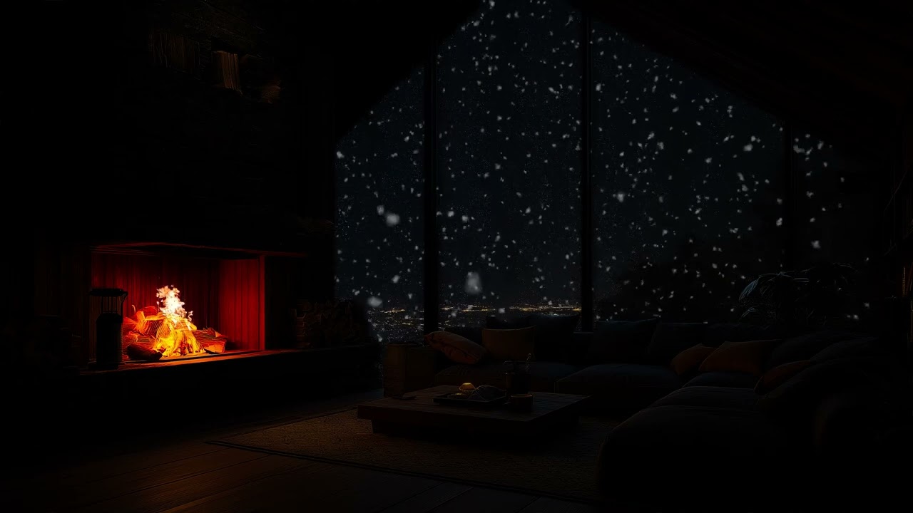 ❄️ Cozy Cabin Snowfall with Relaxing Fireplace Ambience for Deep Sleep and Instant Rest 😴 (No Ads)