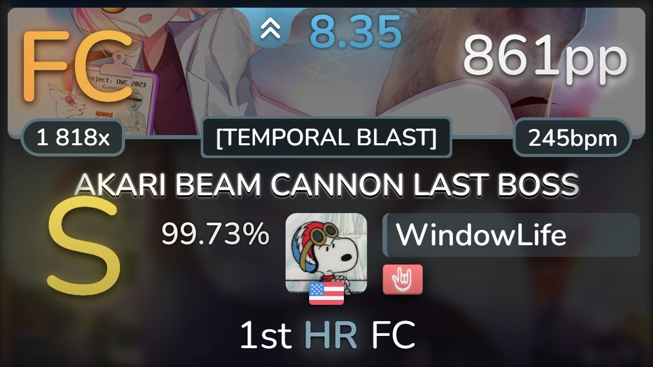 8.4⭐ WindowLife | Kommisar - AKARI BEAM CANNON LAST BOSS [TEMPORAL BLAST] +HR 99.73% FC 861pp - osu!